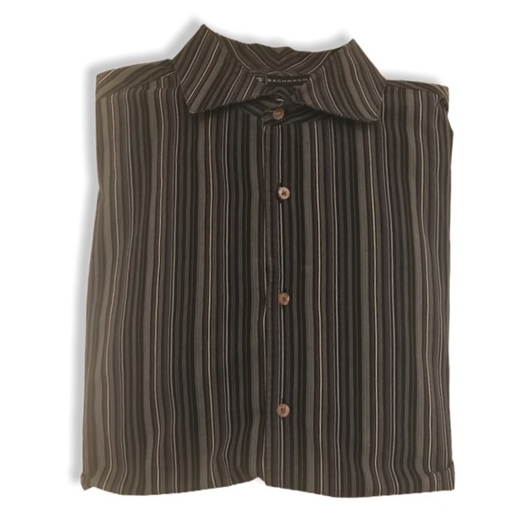 Bachrach Striped Dress Shirt 100% Cotton button front black gray white Size L - Picture 8 of 9